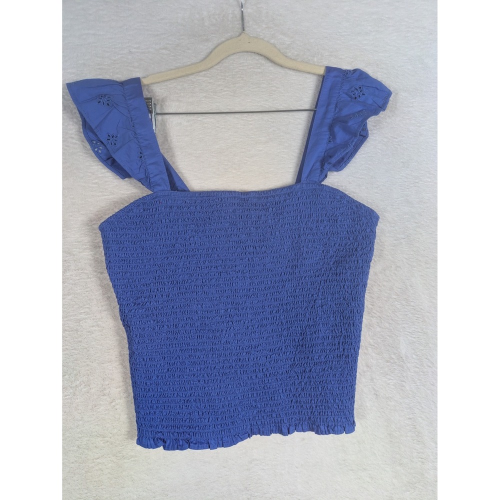 Old Navy Tank Top Women's L Blue Smocked Eyelet Ruffle Strap Square Neck